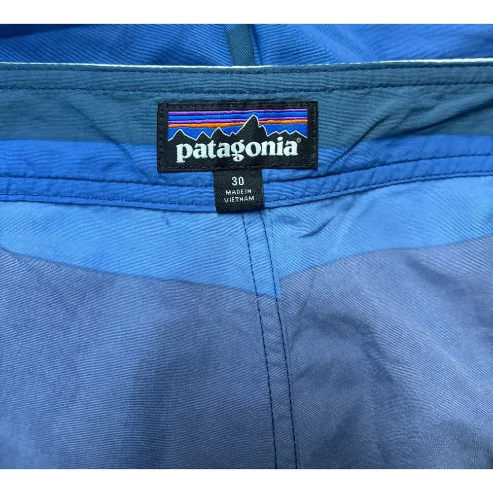 Patagonia Board Shorts 30 Men's Blue Striped Nylon Pockets Beach Surf Swimwear